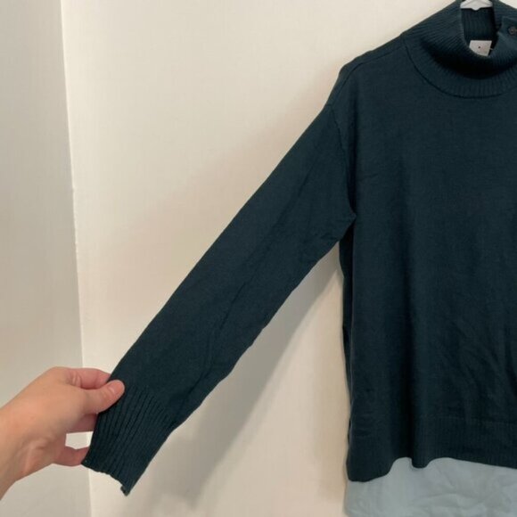 NEW NWT ANN TAYLOR Mixed Media Mock Neck Sweater Teal Green Blue Layered Twofer - Picture 7 of 14